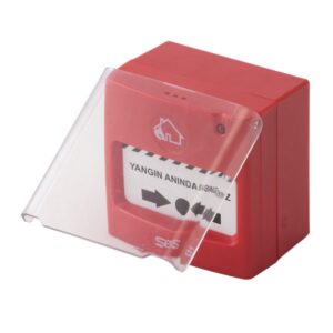 S6-MCP-100 alarm button cover for fire alarm manual call points, front perspective with open cover